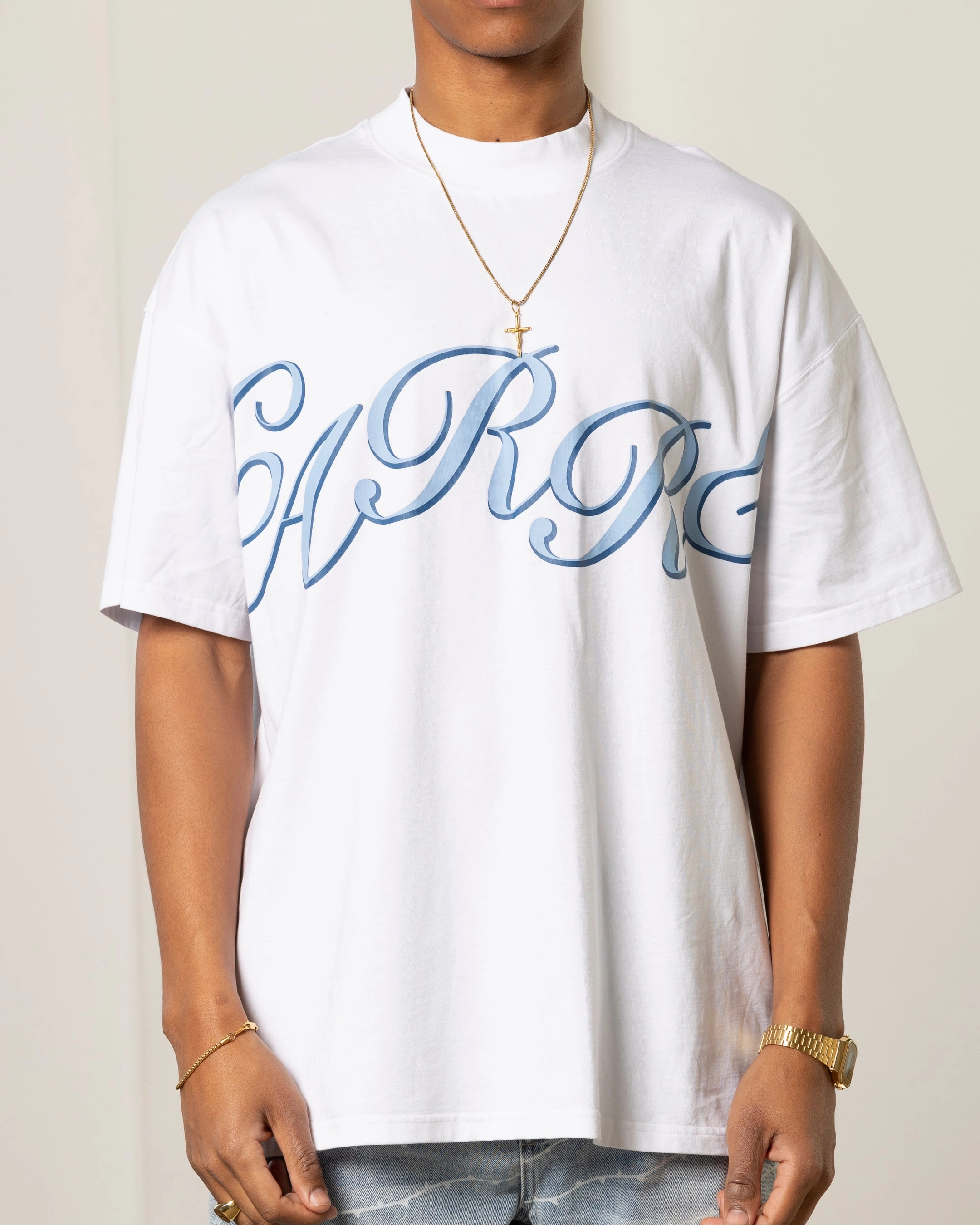Breathable Mesh Panels Carre Rolling Oversized T-Shirt White