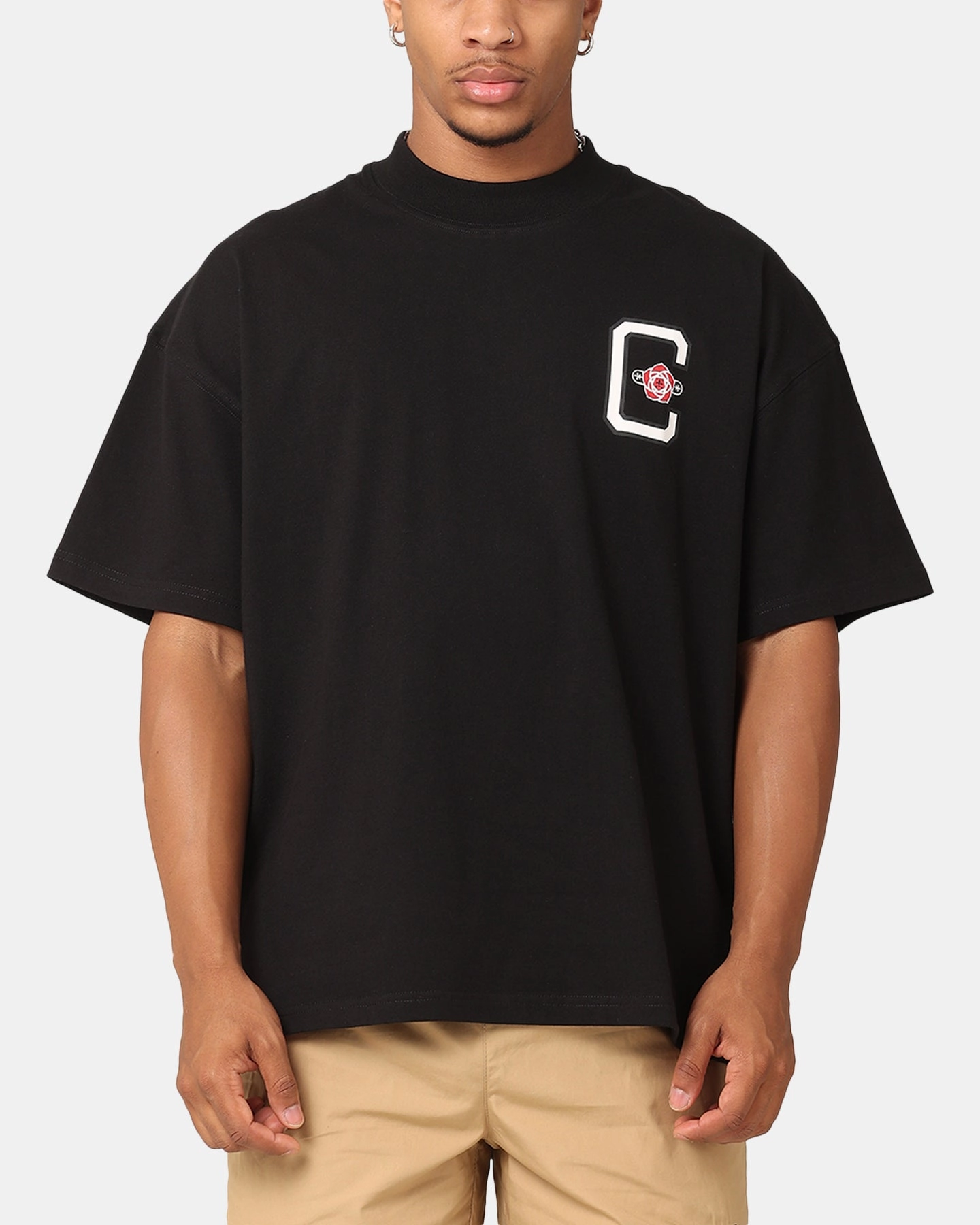 Carre Rose Oversized T-Shirt Black DoubleStitchedHem
