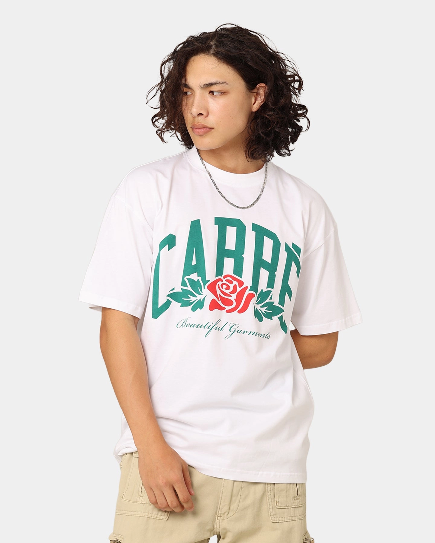 Carre Rosey Oversized T-Shirt White Ribbed Collar Design Casual Essentials