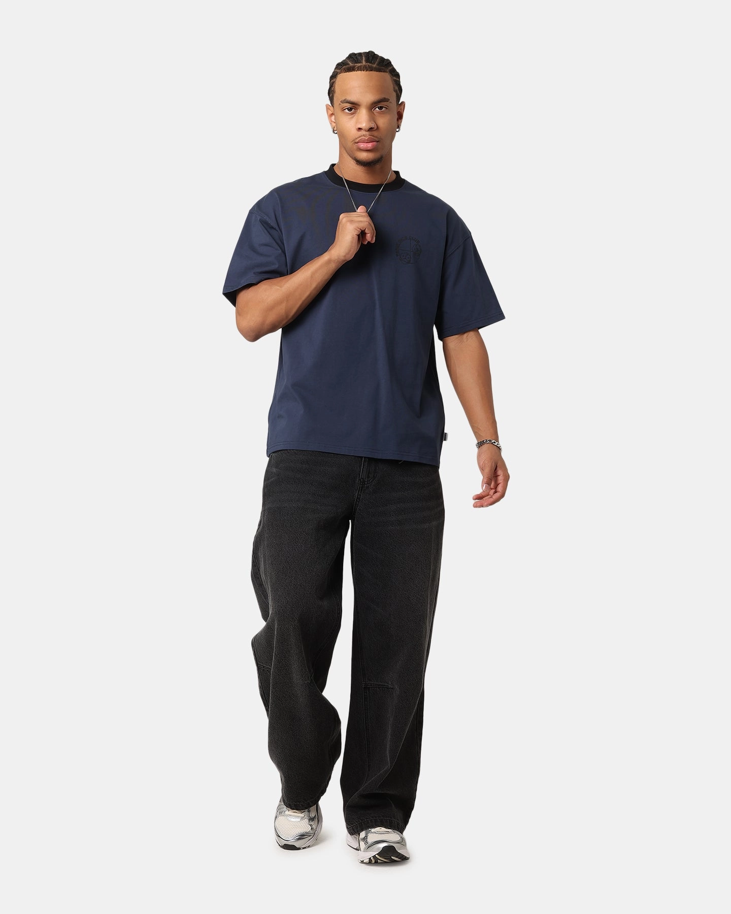 Short Sleeve Carre Shootout Oversized Ringer T-Shirt Navy