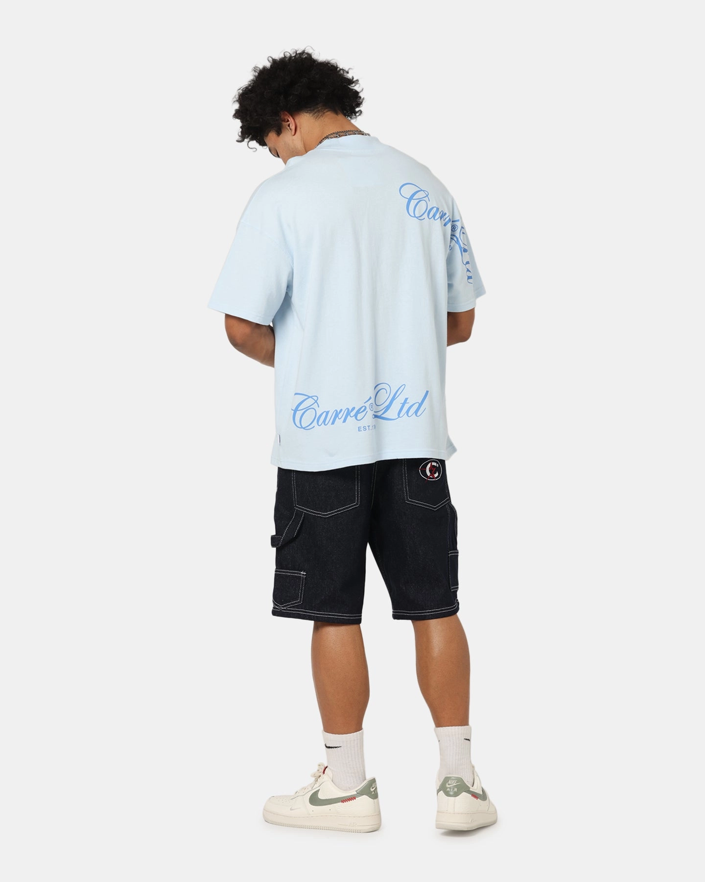 Carre Side Script Oversized T-Shirt Baby Blue Athletic and Cool Comfy Fit Wear