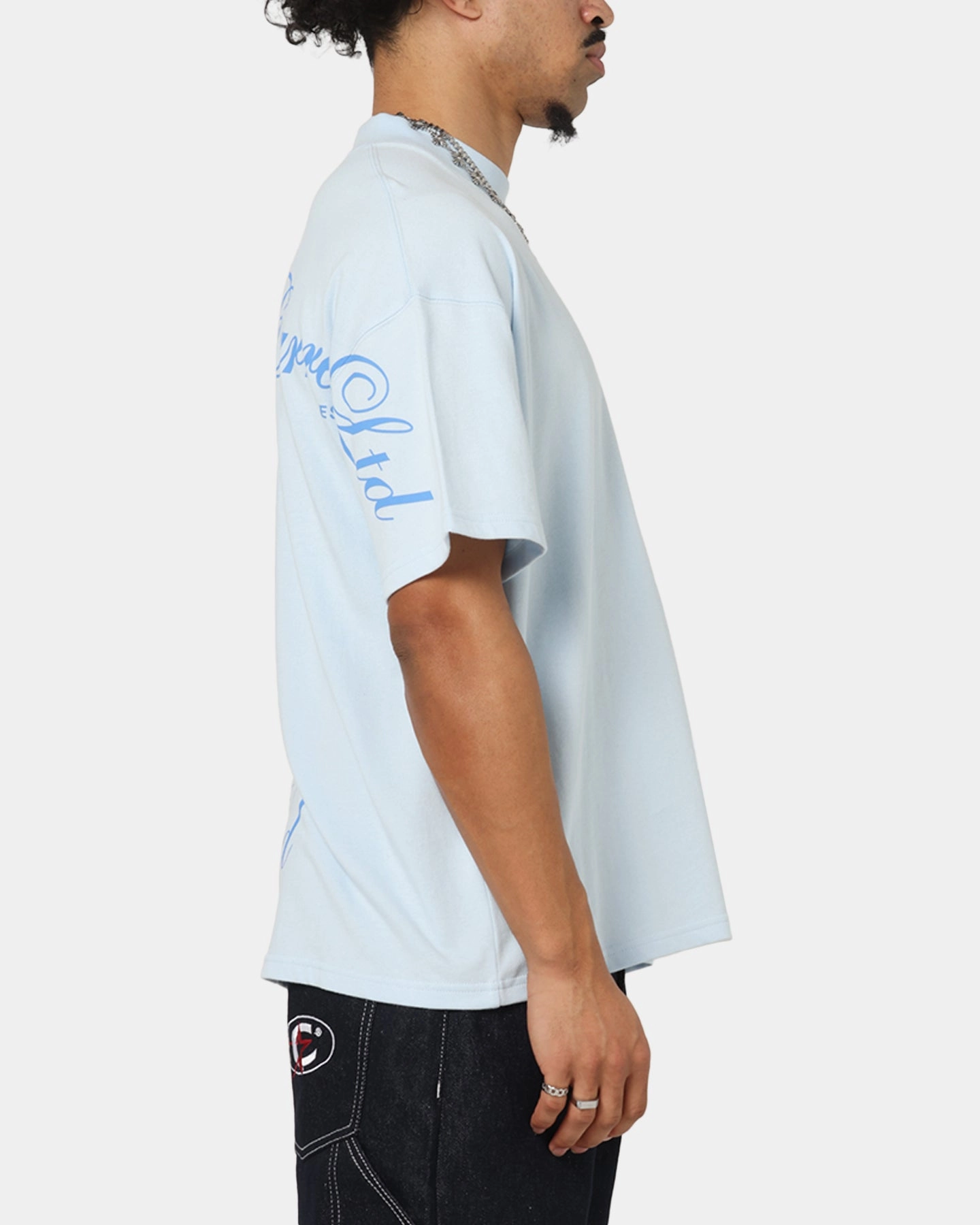 Carre Side Script Oversized T-Shirt Baby Blue Summer Style