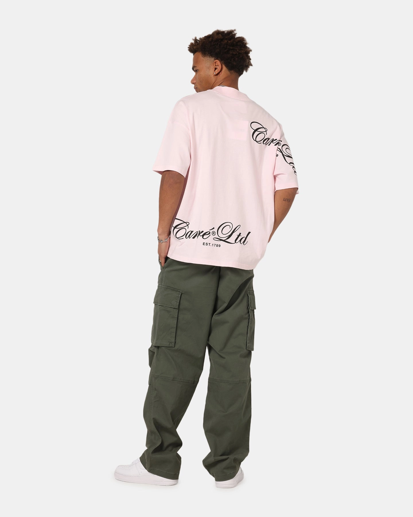 Breathable wear Tight Fit Carre Side Script Oversized T-Shirt Pink