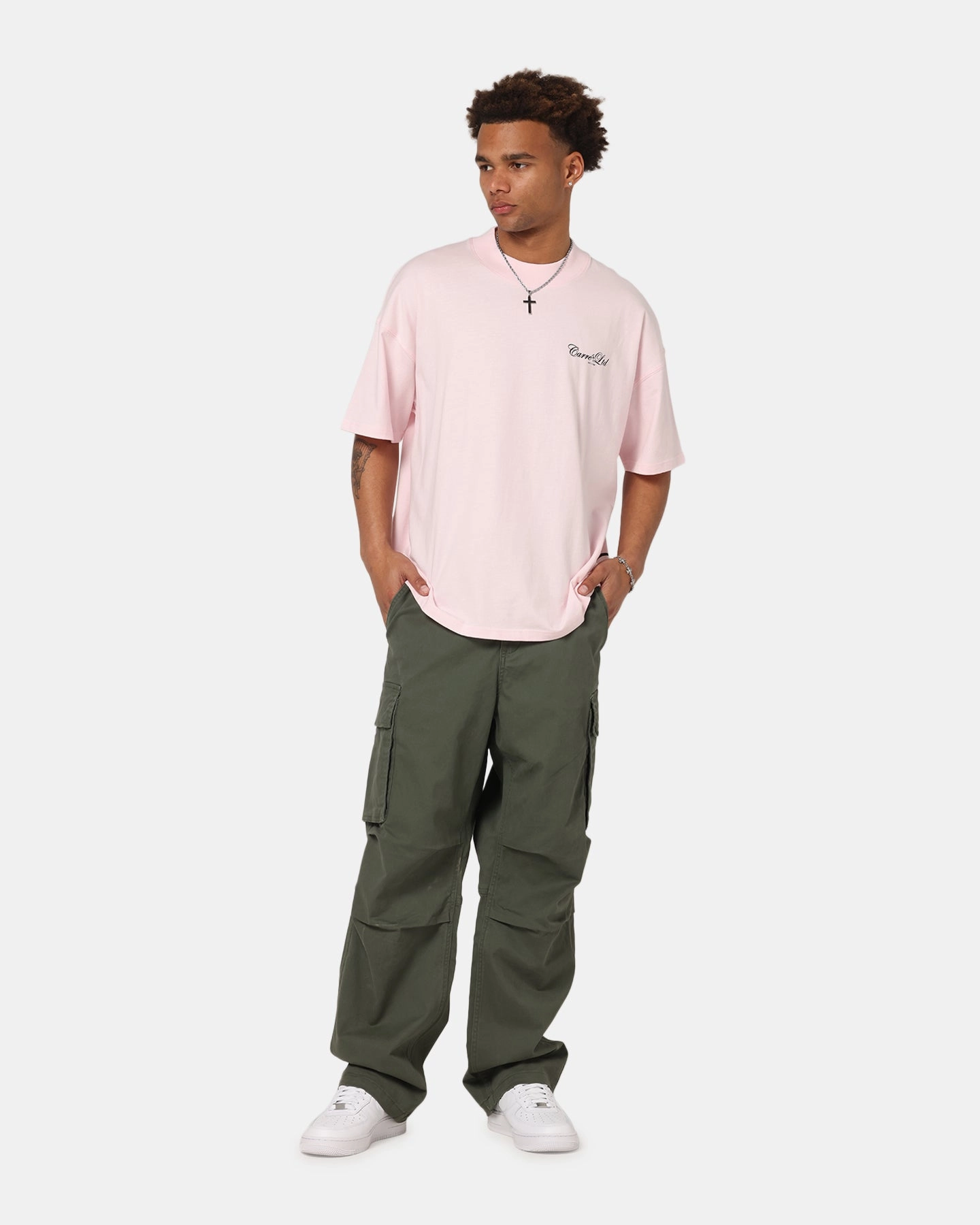 Carre Side Script Oversized T-Shirt Pink Natural Fiber Blend