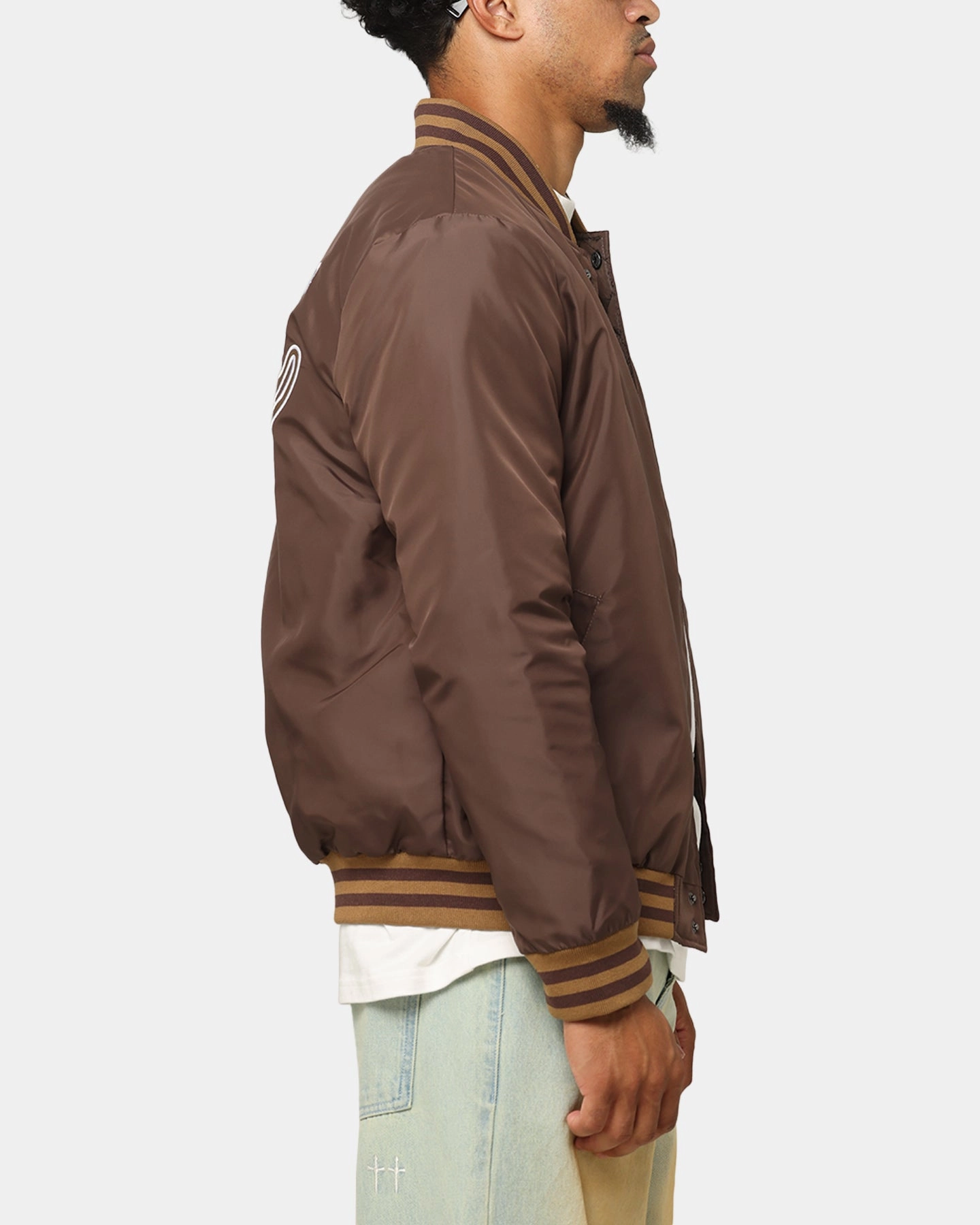 Carre Team Puffer Varsity Jacket Brown suitable for runway events