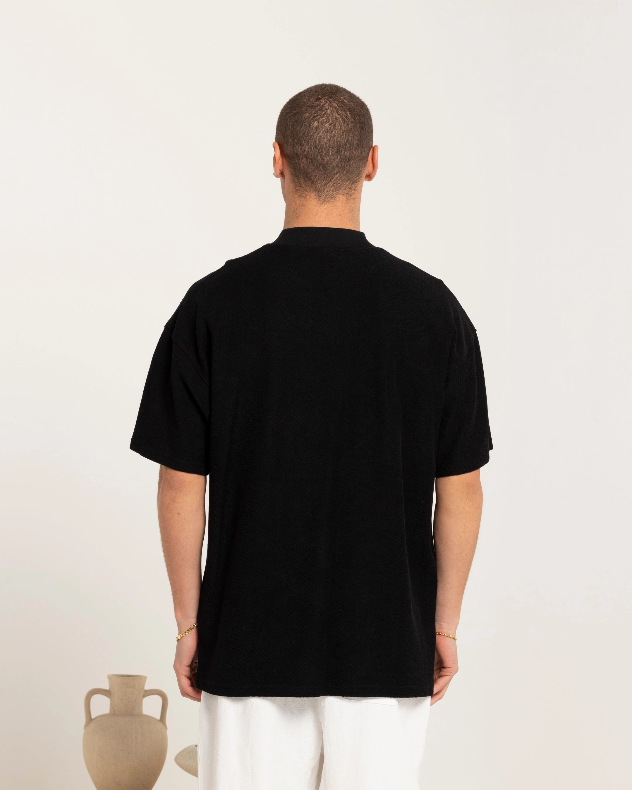 Carre Terry Oversized T-Shirt Black EasyCare Fabric Elegant and Relaxed
