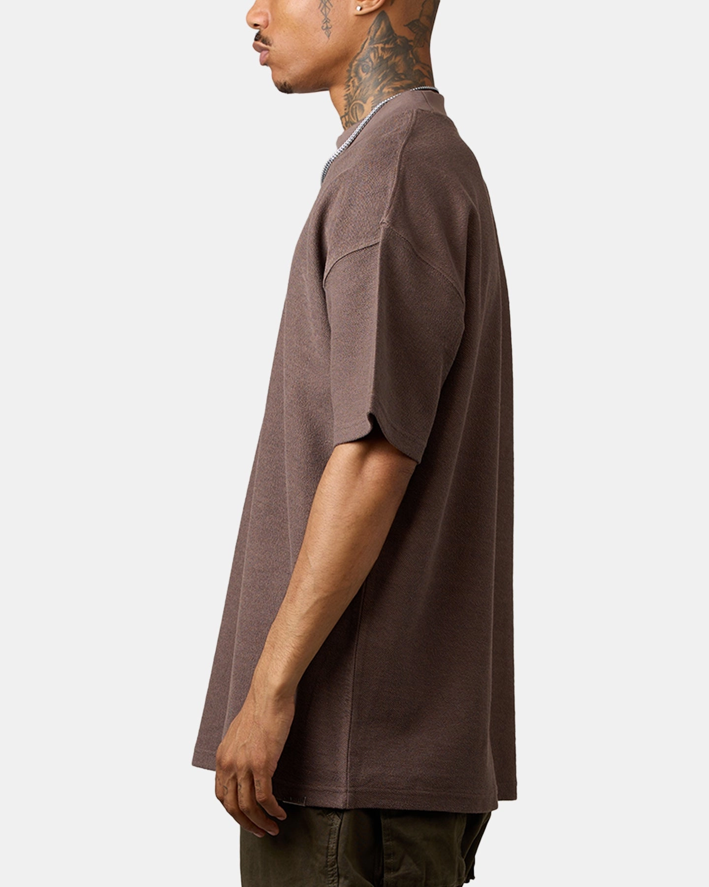 Soft Layer Carre Terry Oversized T-Shirt Brown