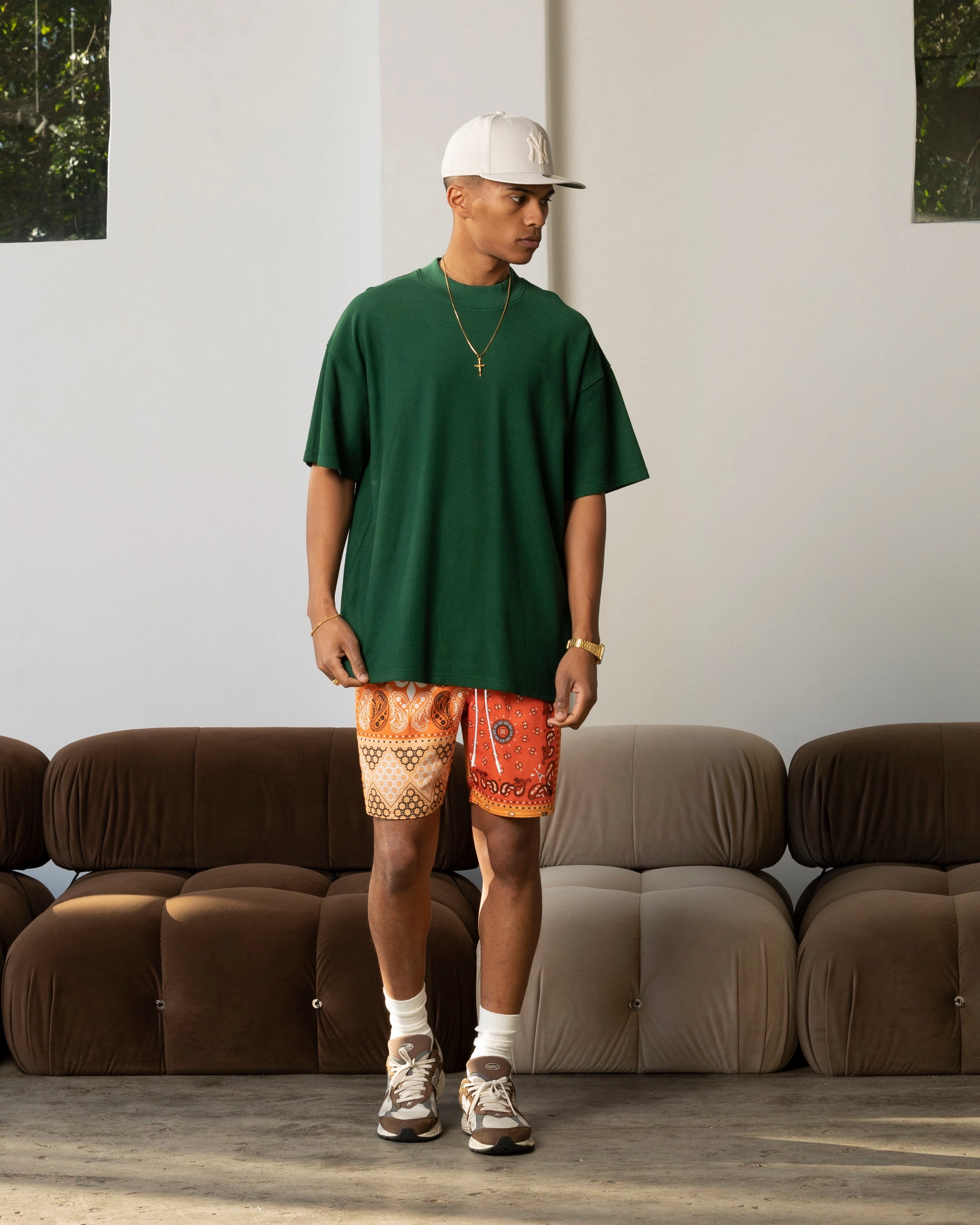 Ultra Soft Texture Carre Terry Oversized T-Shirt Forest Green