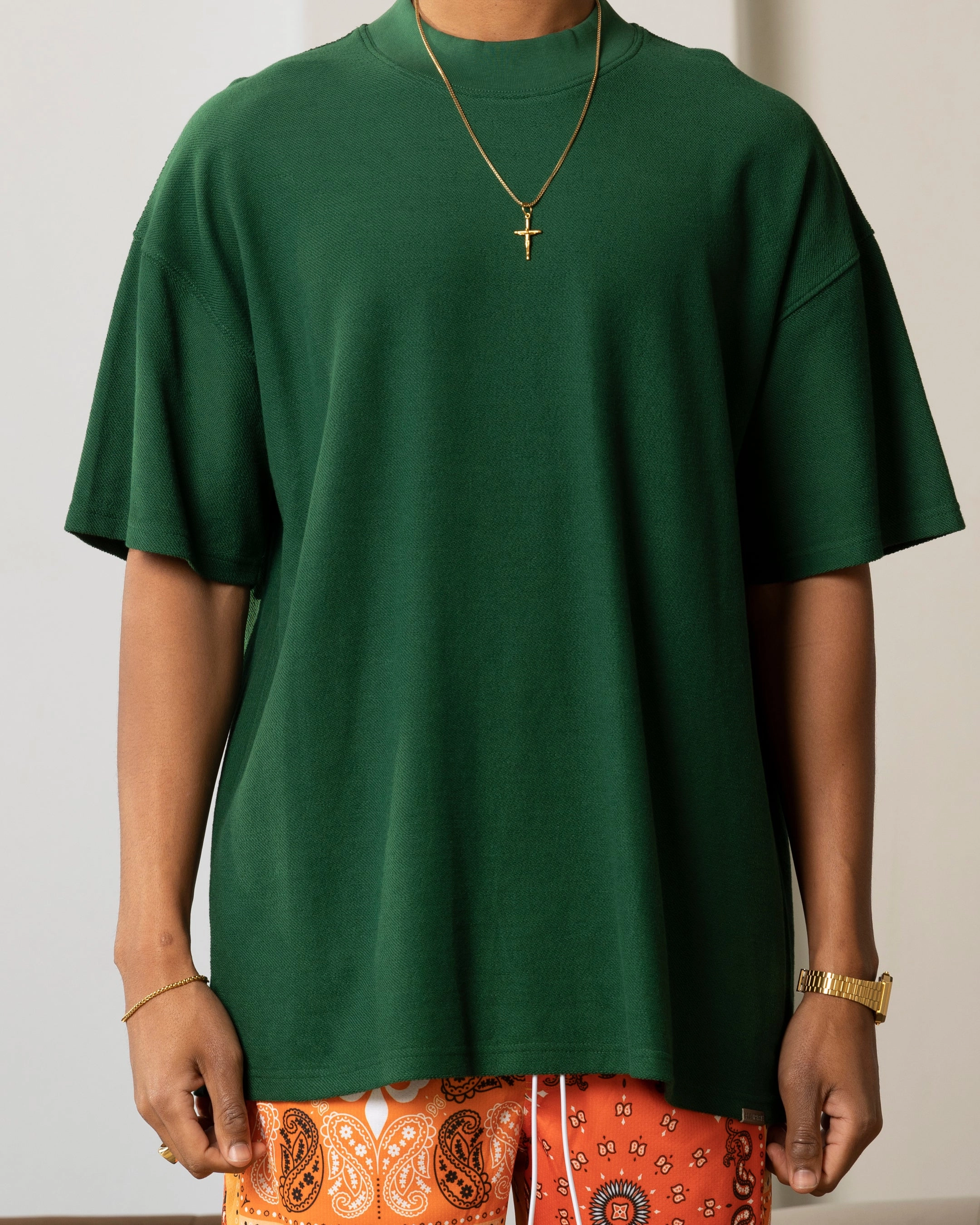 Soft And Comfortable Carre Terry Oversized T-Shirt Forest Green