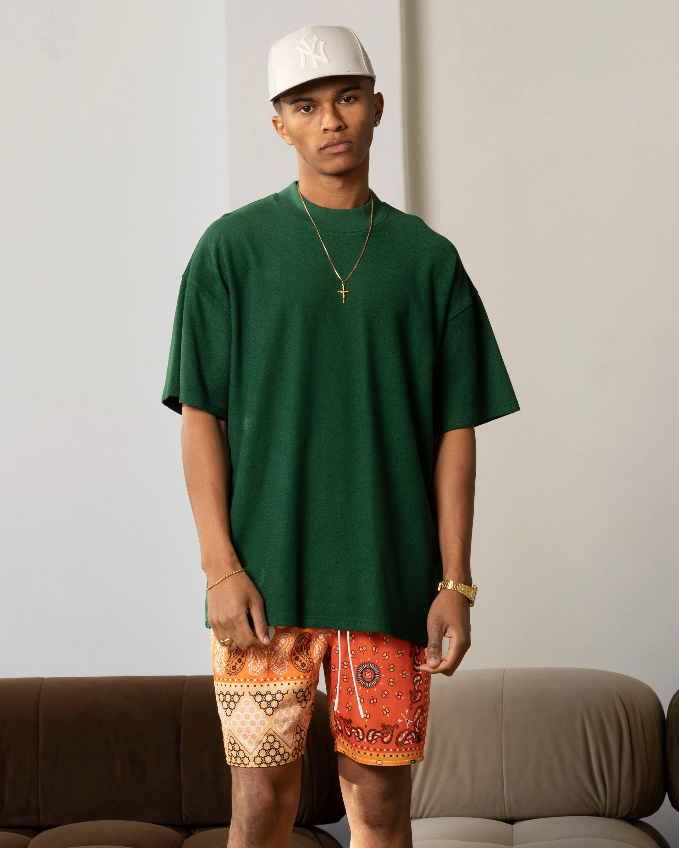 Street Trend Summer Favorite Carre Terry Oversized T-Shirt Forest Green
