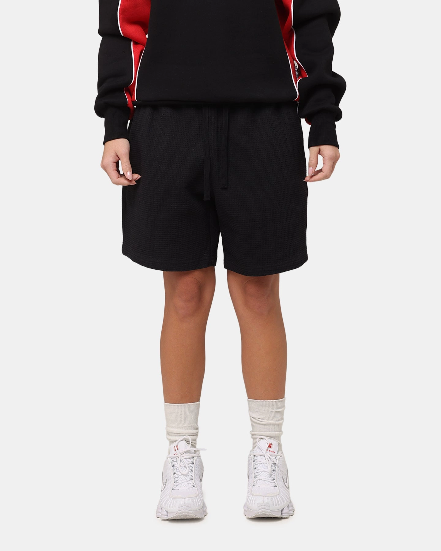 Carre Waffle Shorts Black Distressed finish Dark wash