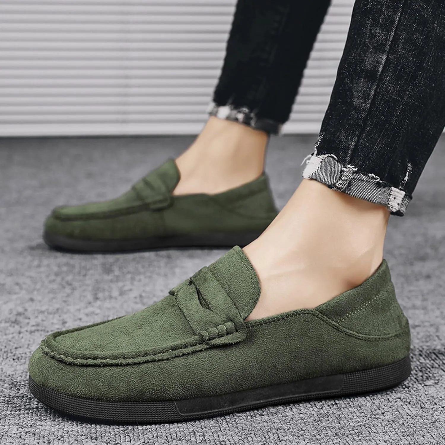 Casual Dress Shoes Men Casual Shoes Fashionable New Pattern Simple Pure Color Comfortable Round Toe Flat Bottom All