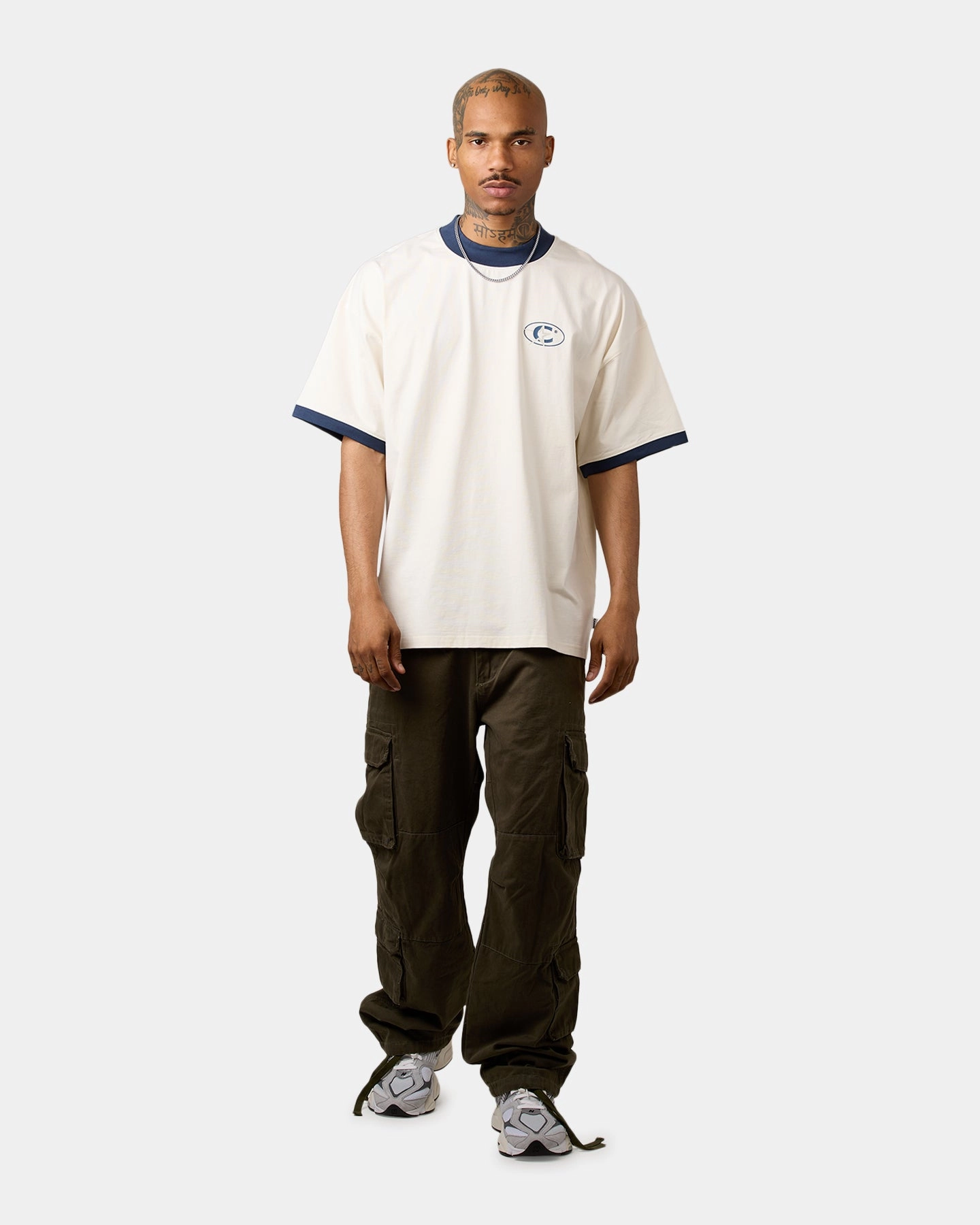 Carre C-Superstar Oversized Ringer T-Shirt Off White/Navy polo neck Quick Dry Material