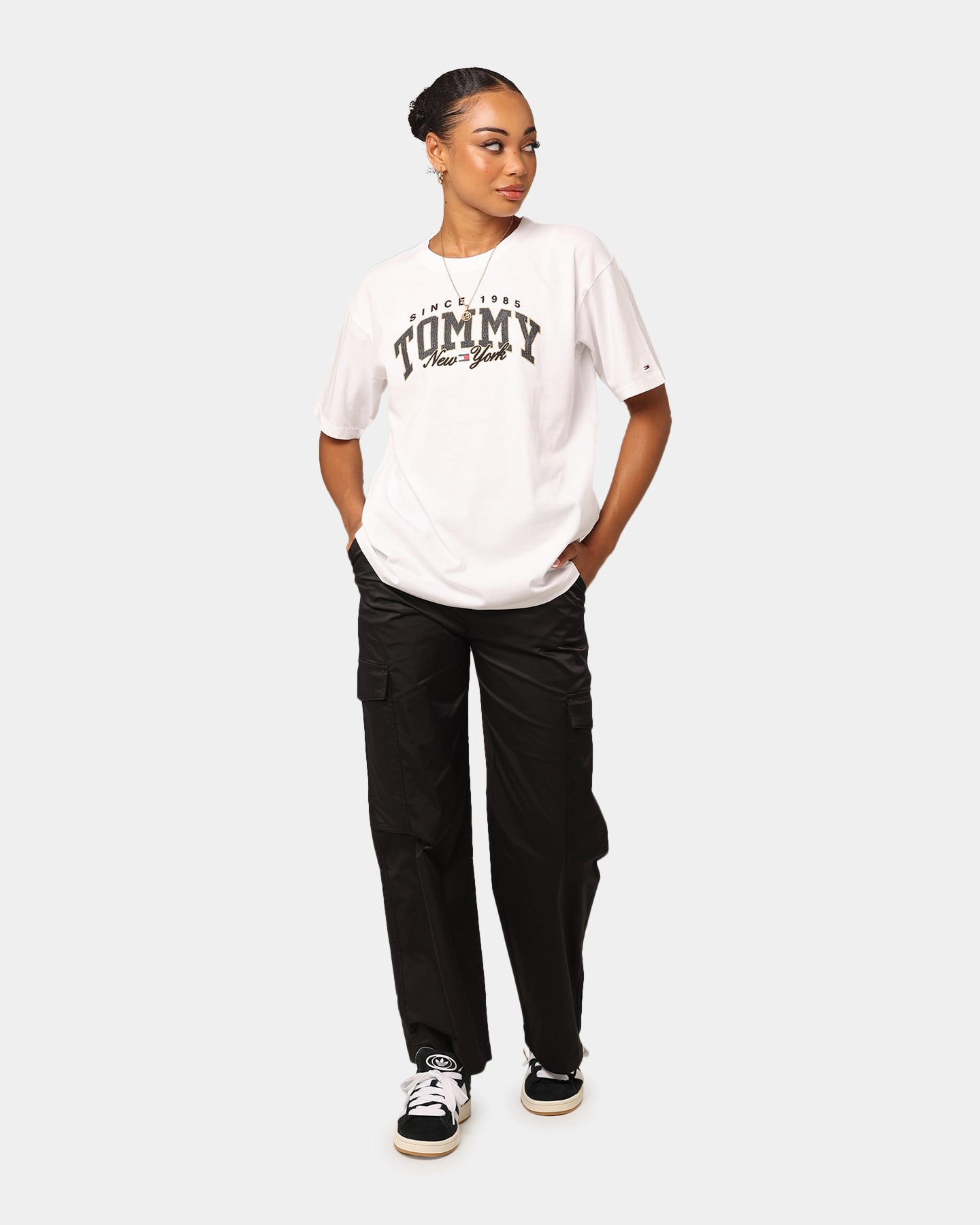 Tommy Jeans Women's Oversized Lux Varsity T-Shirt White Casual Outfit