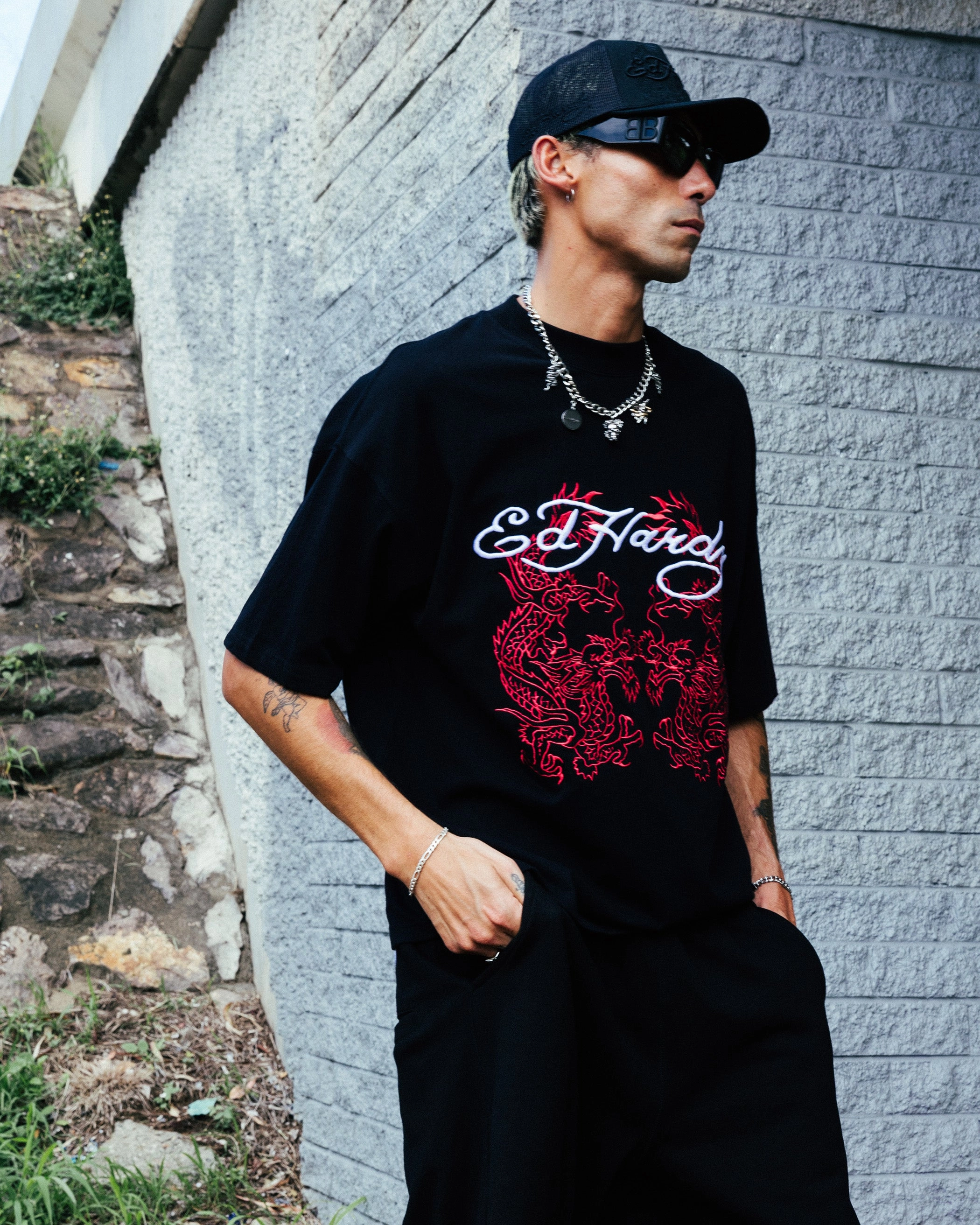 Relaxed Vibe Eco-friendly Ed Hardy Dragon Oversized T-Shirt Black