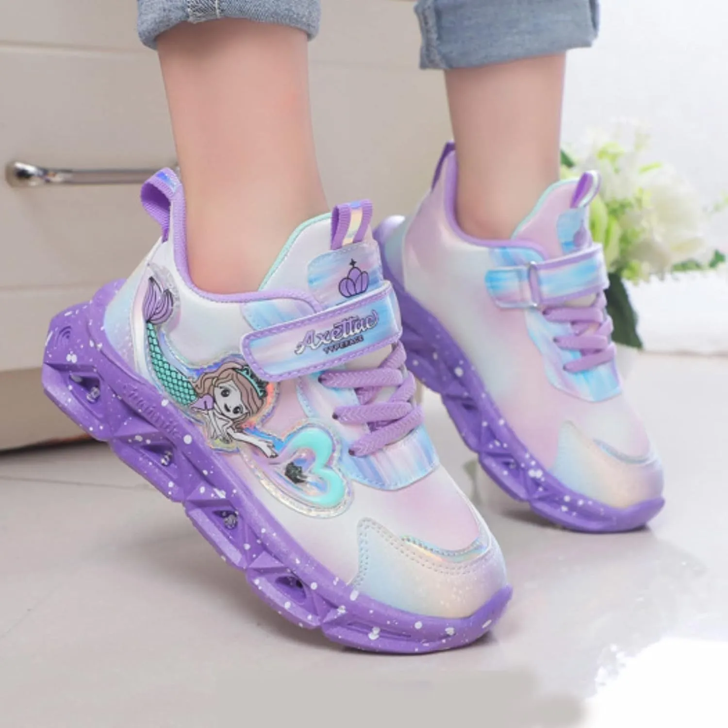 Cathalem Sneakes for Girls Light Up Pattern Sneaker Hook Loop Thick Bottom Non Slip Sports Shoes Fashion Casual Shoes