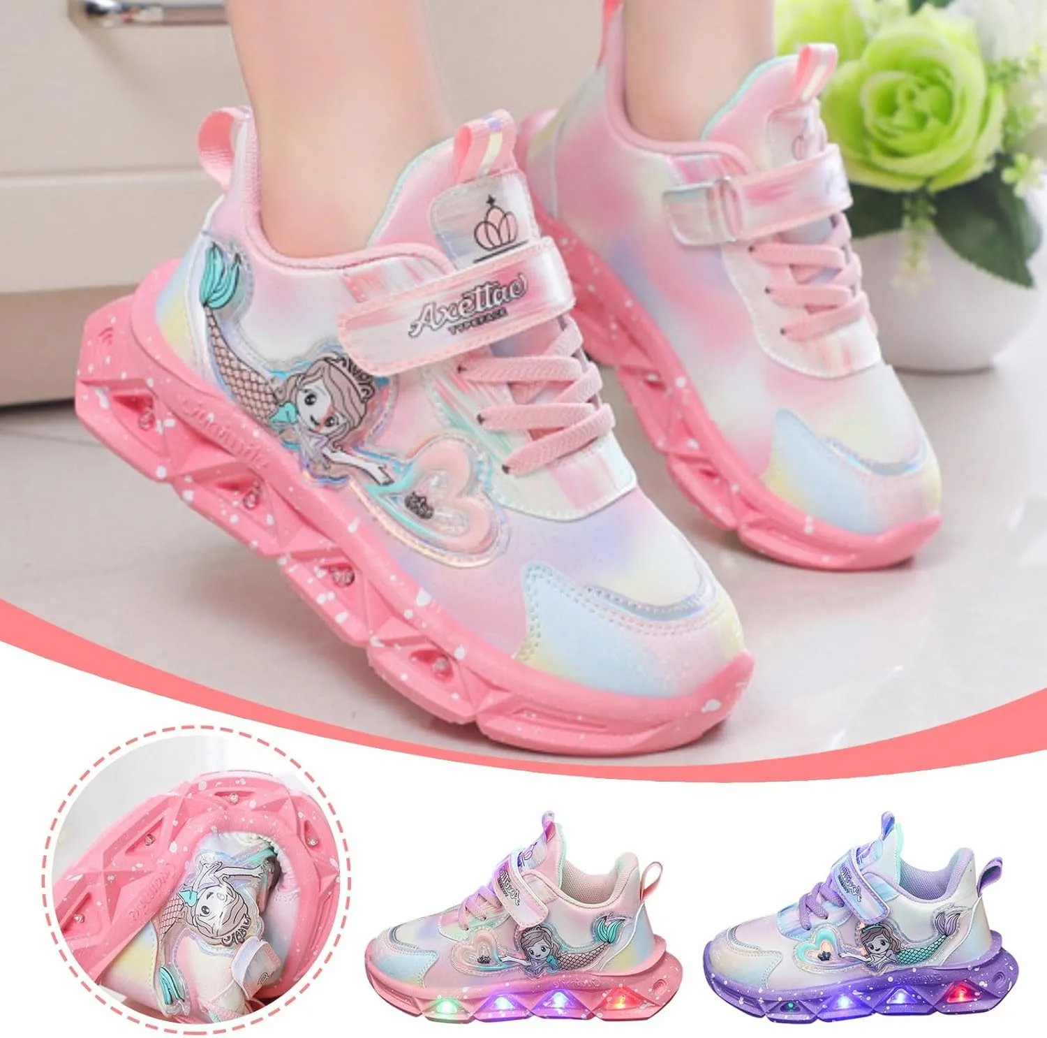 Cathalem Sneakes for Girls Light Up Pattern Sneaker Hook Loop Thick Bottom Non Slip Sports Shoes Fashion Casual Shoes