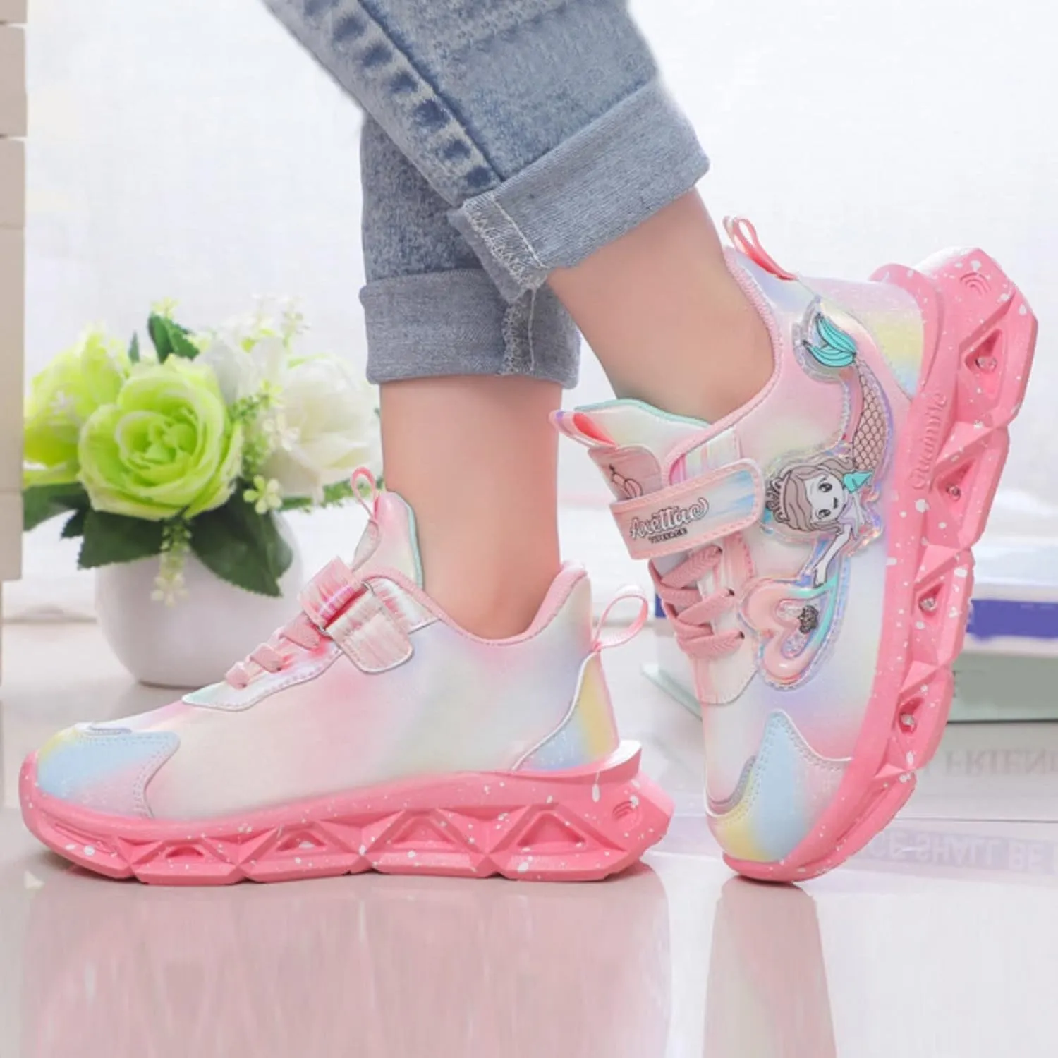 Cathalem Sneakes for Girls Light Up Pattern Sneaker Hook Loop Thick Bottom Non Slip Sports Shoes Fashion Casual Shoes