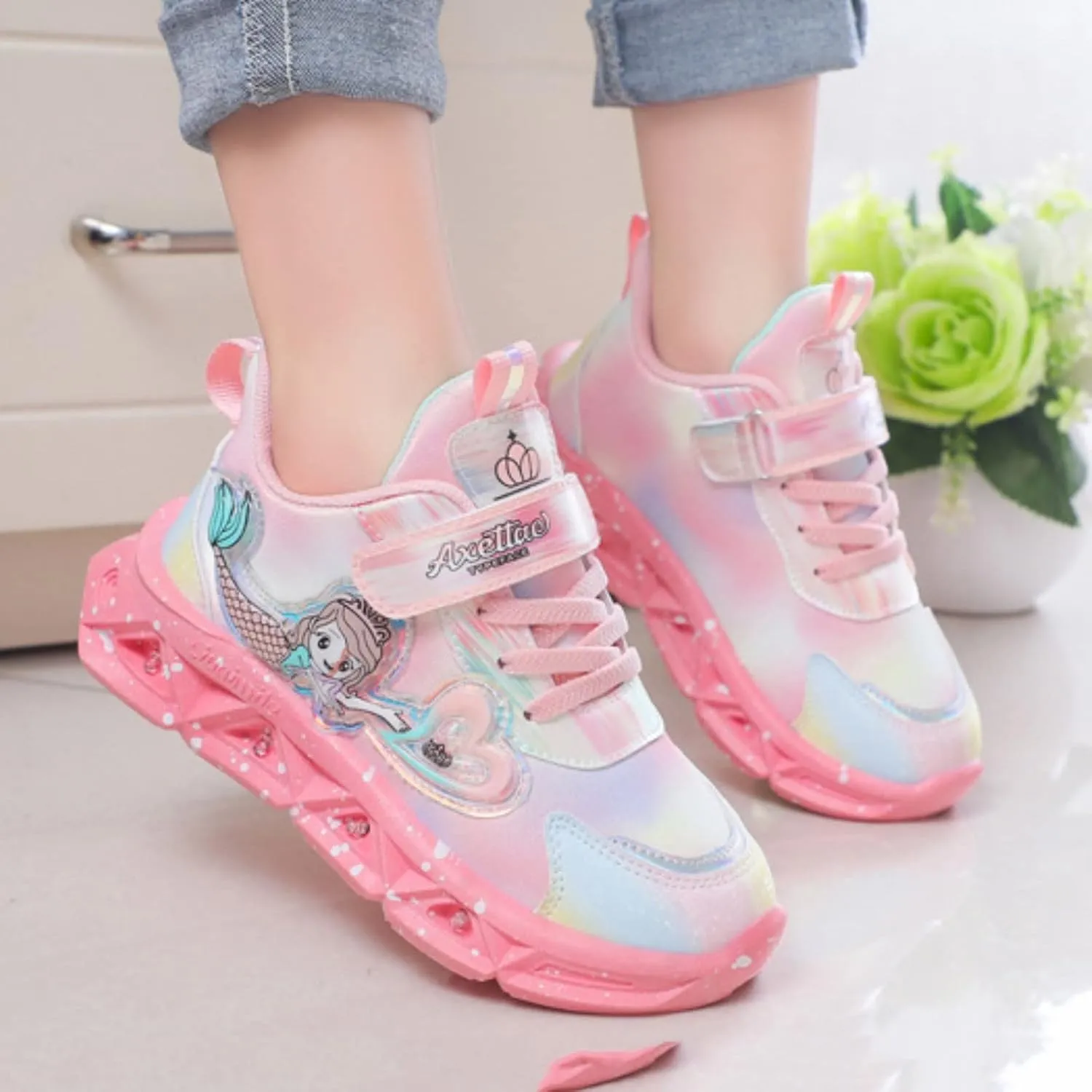 Cathalem Sneakes for Girls Light Up Pattern Sneaker Hook Loop Thick Bottom Non Slip Sports Shoes Fashion Casual Shoes