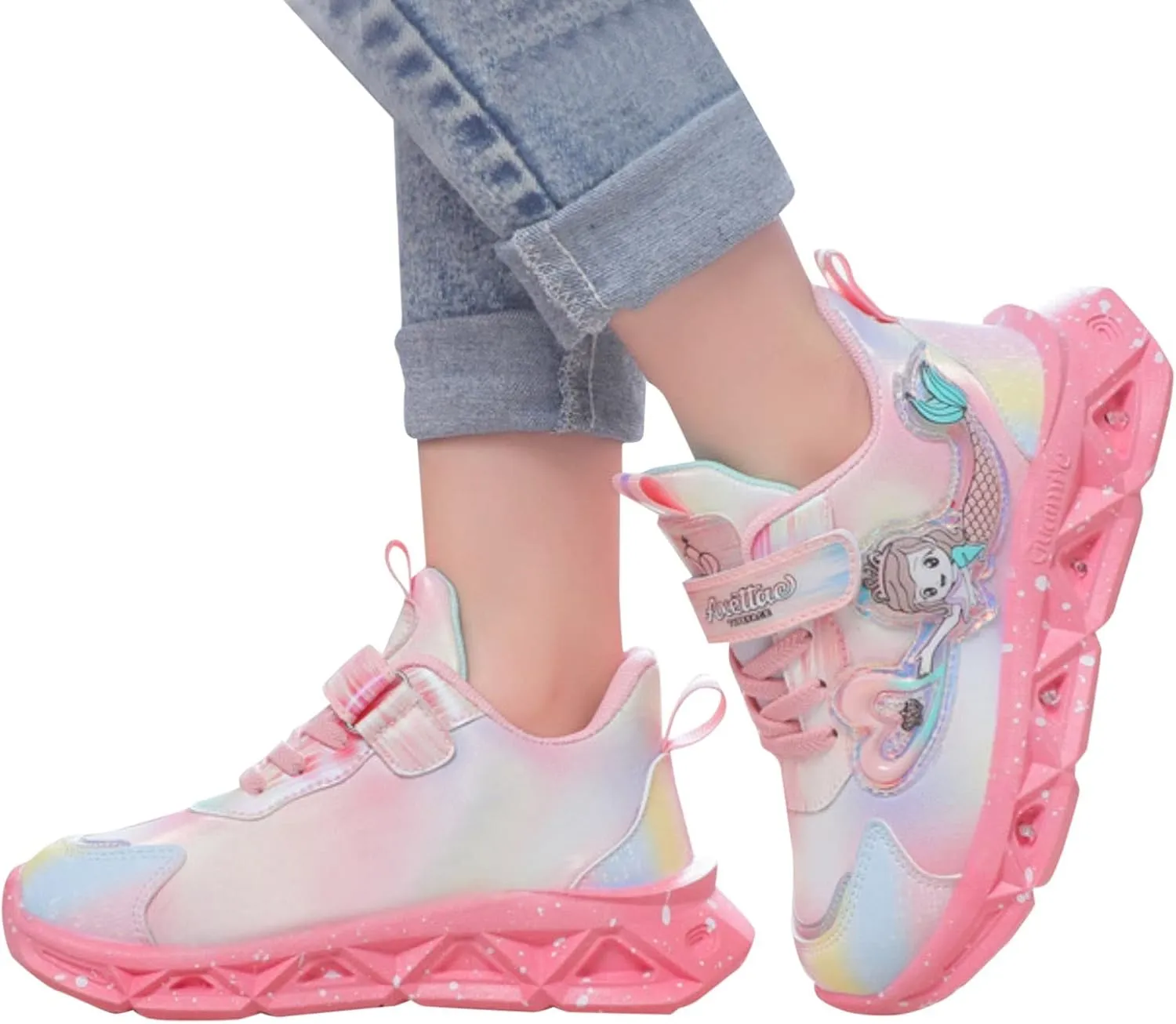 Cathalem Sneakes for Girls Light Up Pattern Sneaker Hook Loop Thick Bottom Non Slip Sports Shoes Fashion Casual Shoes