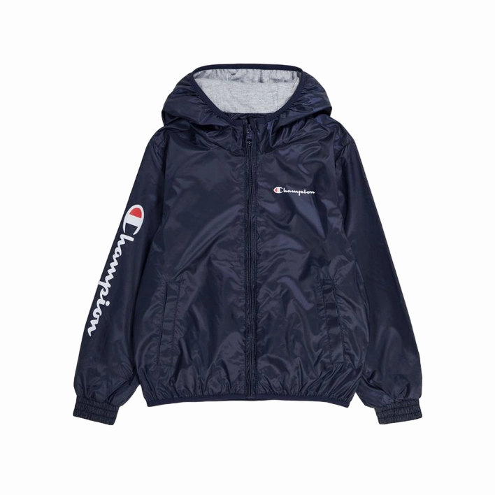 Champion giubbino con cappuccio da ragazzo in nylon foderato in cotone 306776 BS501 blu sunny - day look activity