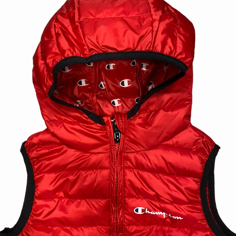 Fashionable Outerwear Faux Fur Champion giubbino smanicato con cappuccio da bambino 306774 rosso