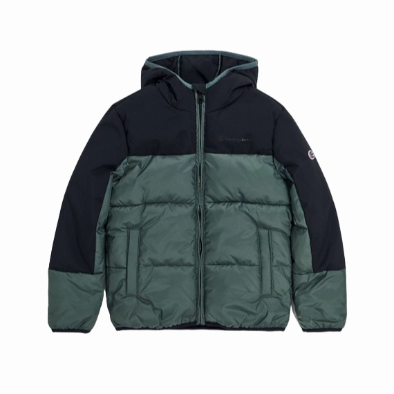 Champion giubbotto da ragazzi con cappuccio 306571 GS510 verde-nero Core Look