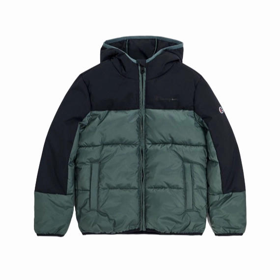 Champion giubbotto da ragazzi con cappuccio 306571 GS510 verde-nero Connect