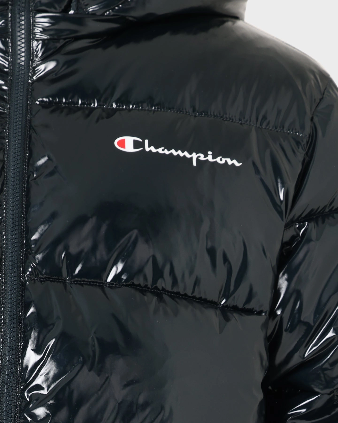 Adjustable Drawstring Waist Sport Influence Champion High Shine Puffer Jacket Black