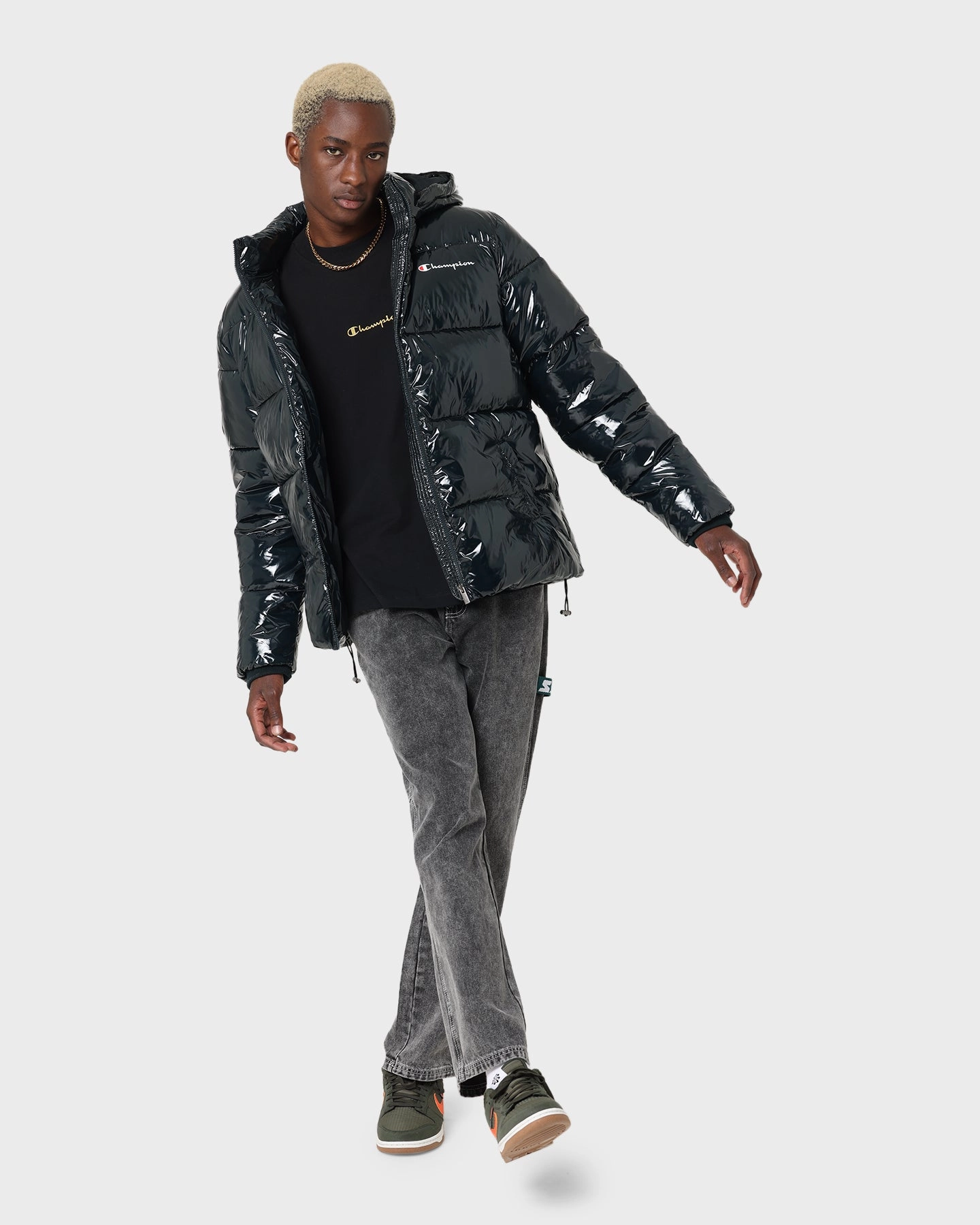 Champion High Shine Puffer Jacket Black Dry Breathable