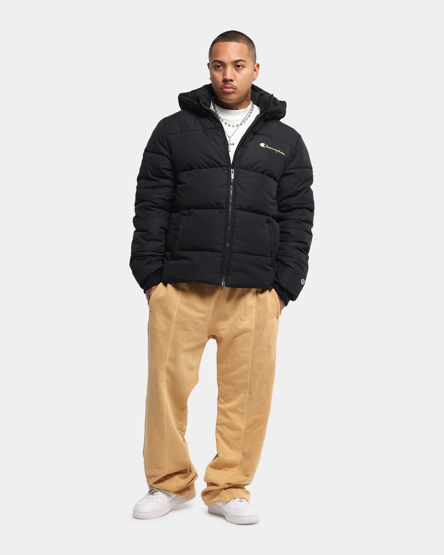 Lightweight Packable Build Champion Rochester Puffer Jacket Black/Gold