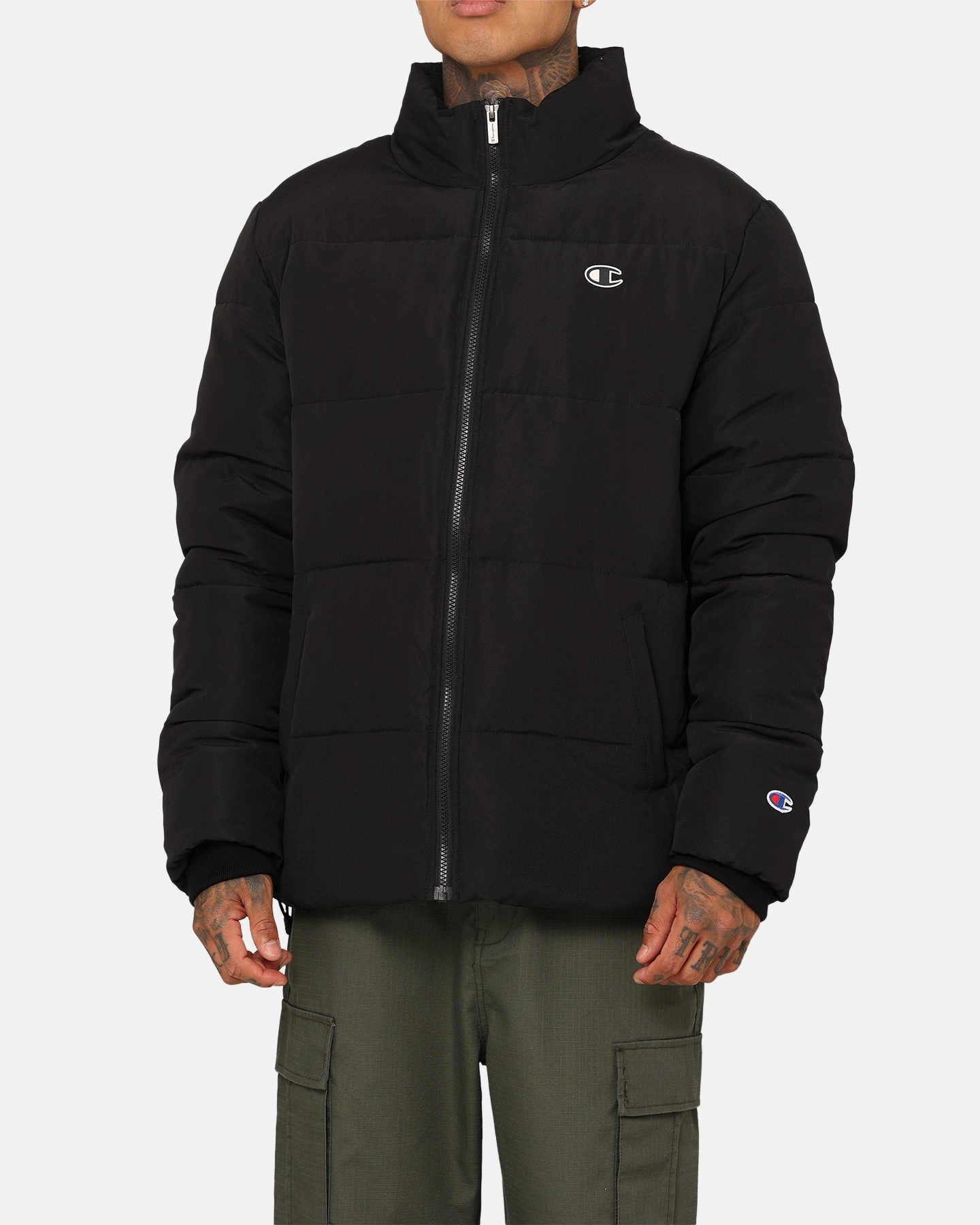 Double Layered Insulation Champion Rochester Tape Puffer Jacket Black