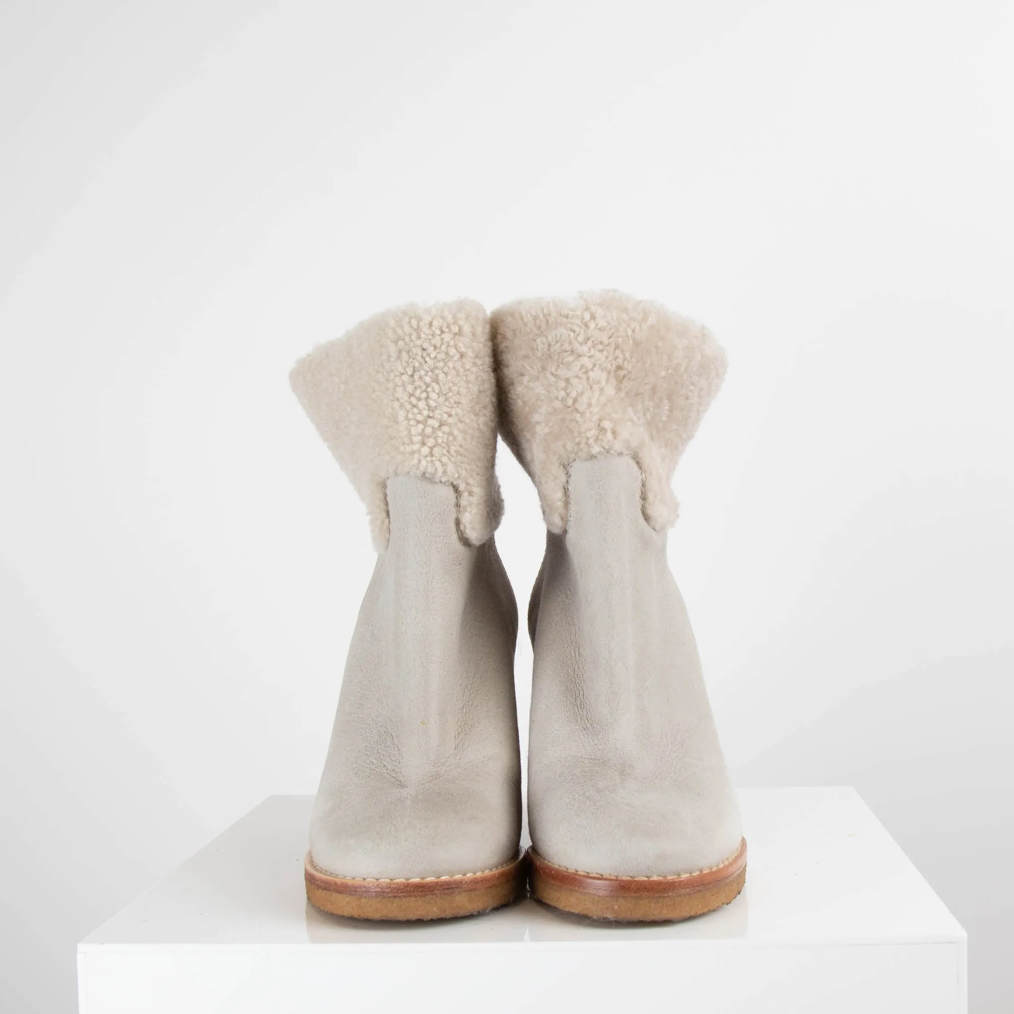 Chanel Cream Shearling Ankle Boot