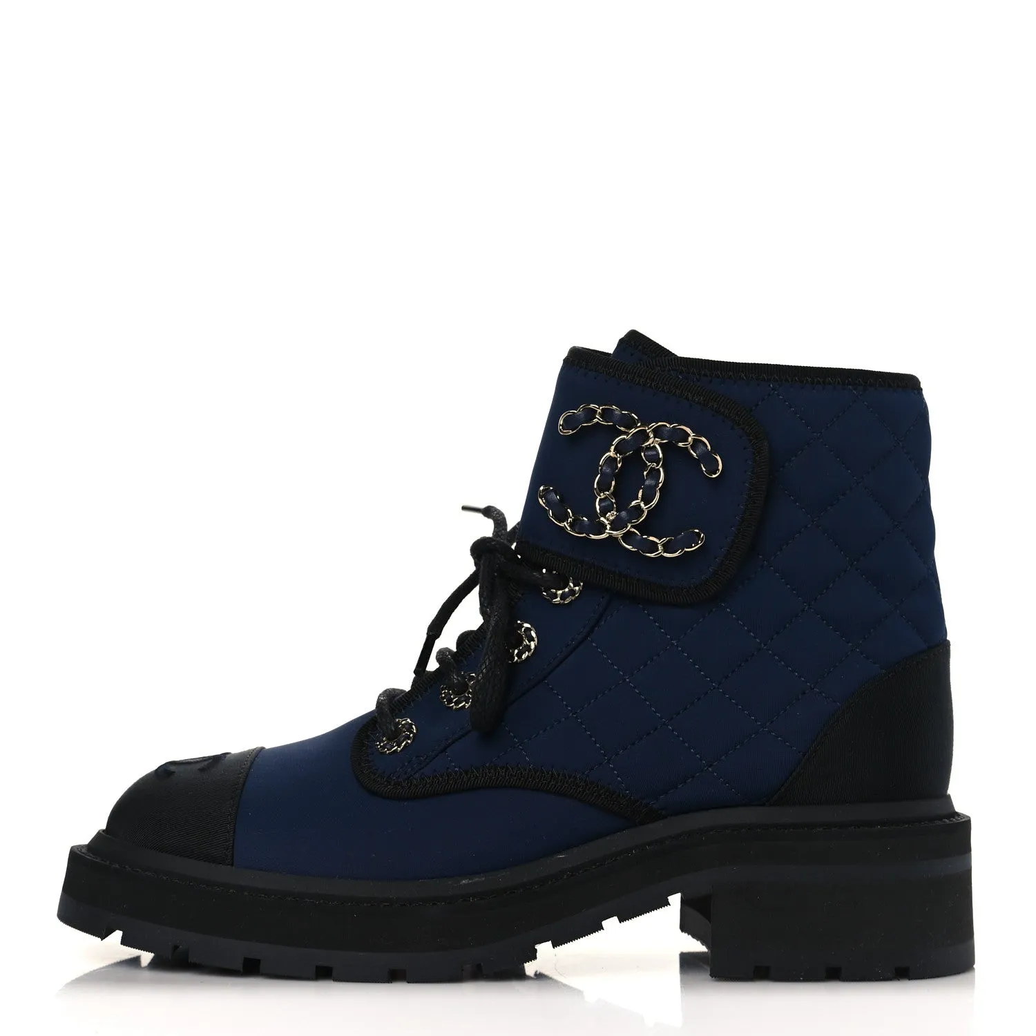 CHANEL GROSGRAIN QUILTED LACE UP COMBAT BOOTS