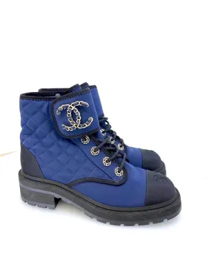 CHANEL GROSGRAIN QUILTED LACE UP COMBAT BOOTS