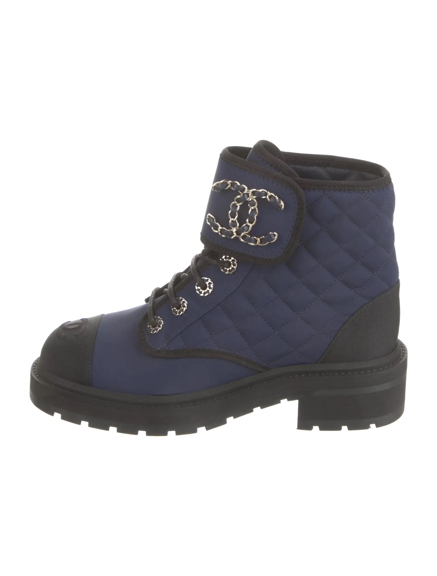 CHANEL GROSGRAIN QUILTED LACE UP COMBAT BOOTS