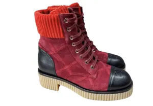 CHANEL SUEDE CALFSKIN VELVET QUILTED CC COMBAT BOOTS