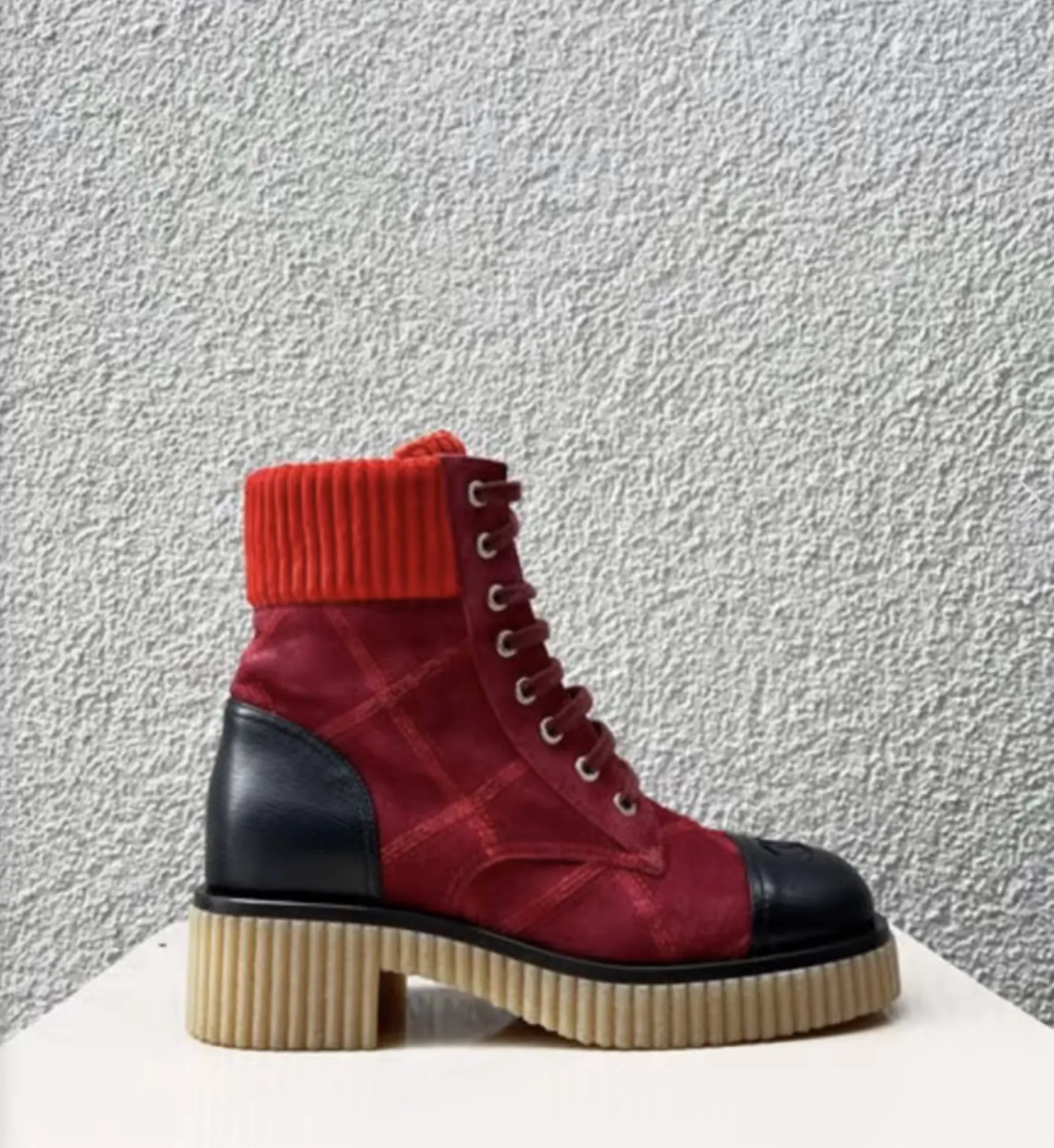 CHANEL SUEDE CALFSKIN VELVET QUILTED CC COMBAT BOOTS