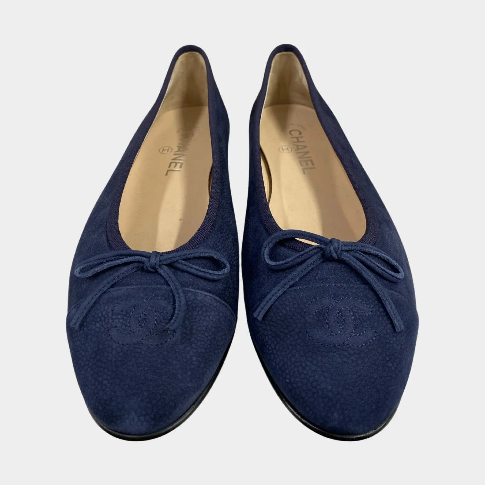 Chanel women's blue suede ballet flats