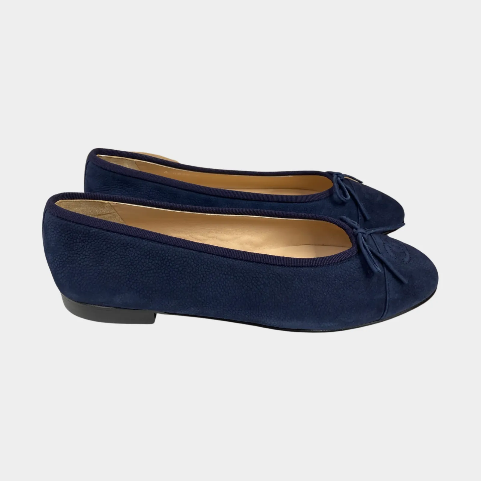 Chanel women's blue suede ballet flats