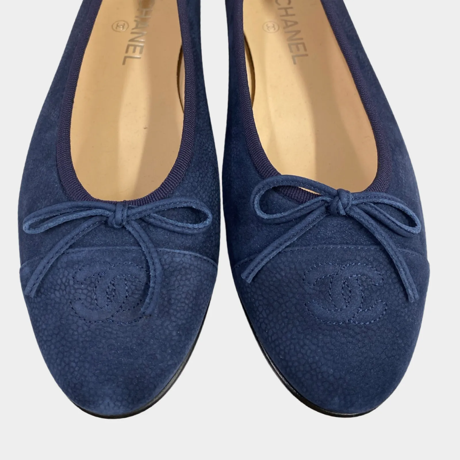 Chanel women's blue suede ballet flats