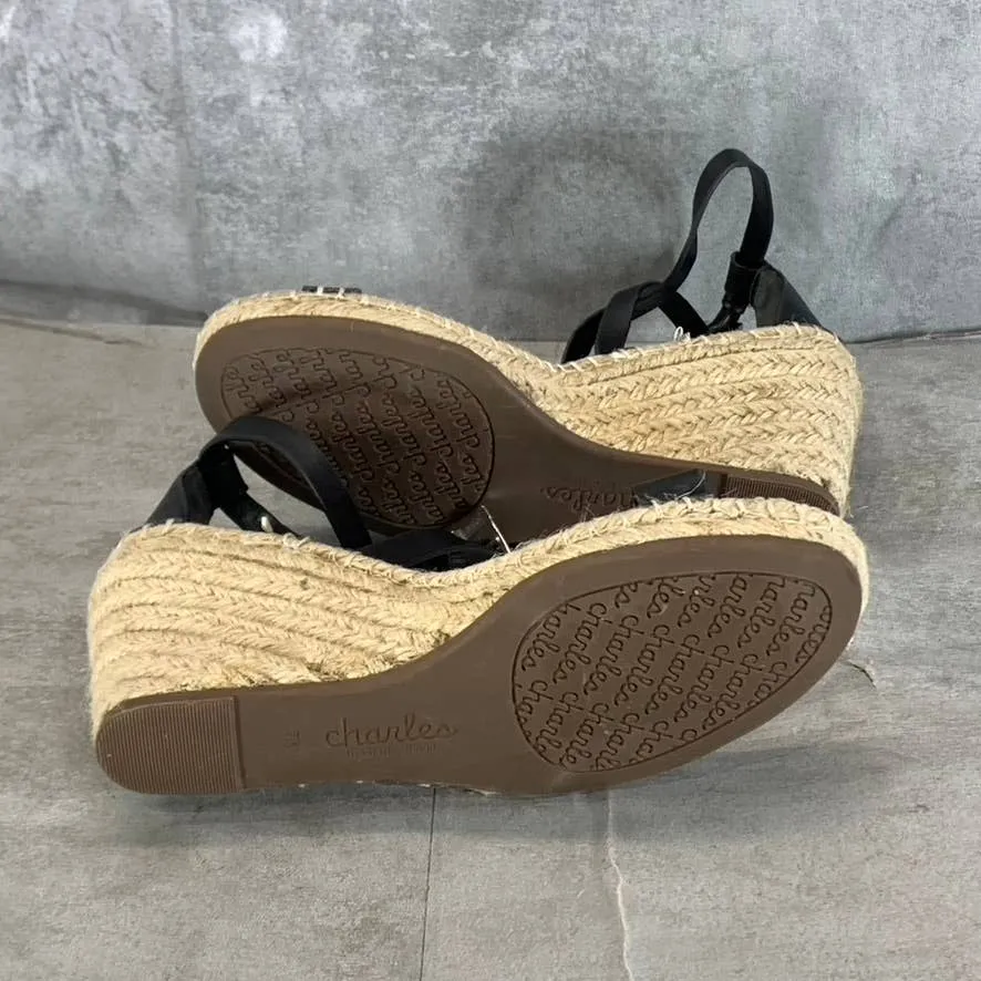 CHARLES BY CHARLES DAVID Women's Black Nola Wedge Espadrille Sandals SZ 7.5