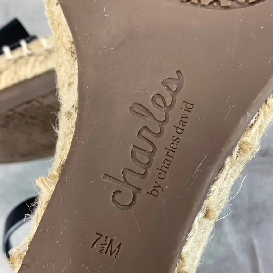 CHARLES BY CHARLES DAVID Women's Black Nola Wedge Espadrille Sandals SZ 7.5