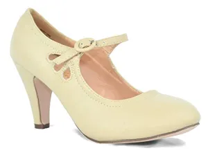 Chase & Chloe Kimmy-21 Round Toe Mid Heel Mary Jane Style Dress Pumps Nude (8.5, NUDE PU)