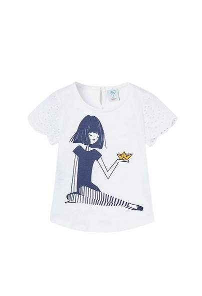 Boboli Maglietta manica corta in jersey combinato da bambina 438061 1100 bianca Soft Material