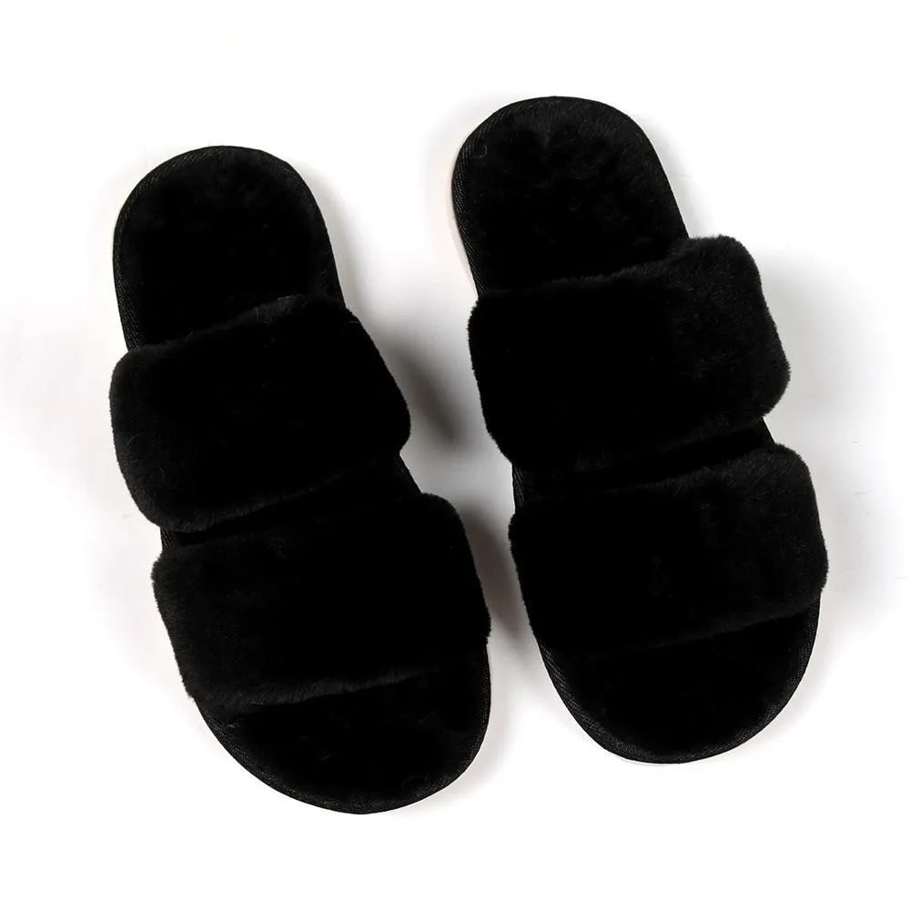 Chicvane Solid Color Fur Slides Shoes Home Furry Sleepers