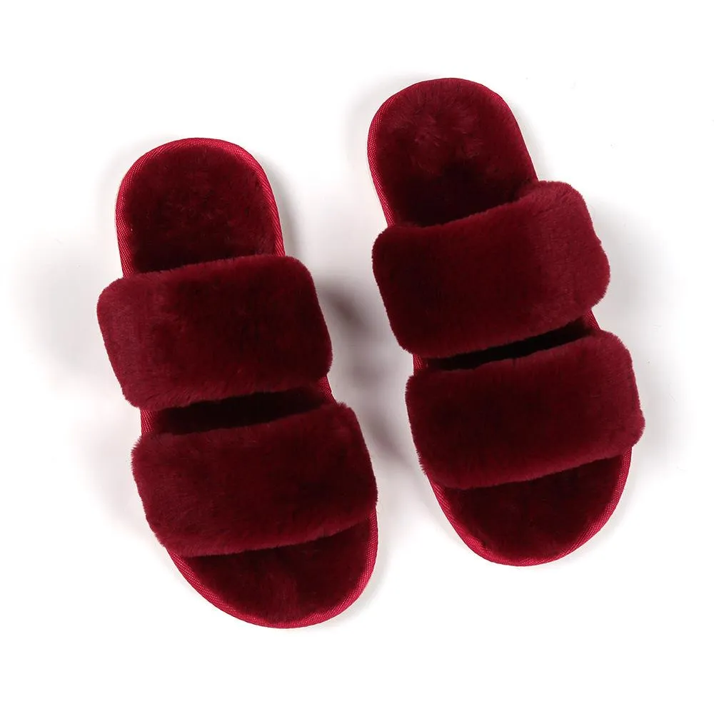 Chicvane Solid Color Fur Slides Shoes Home Furry Sleepers