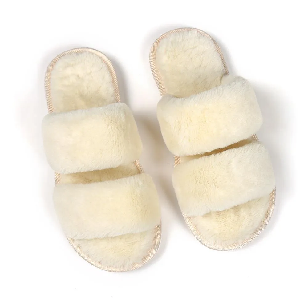 Chicvane Solid Color Fur Slides Shoes Home Furry Sleepers
