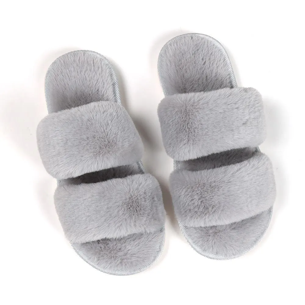 Chicvane Solid Color Fur Slides Shoes Home Furry Sleepers