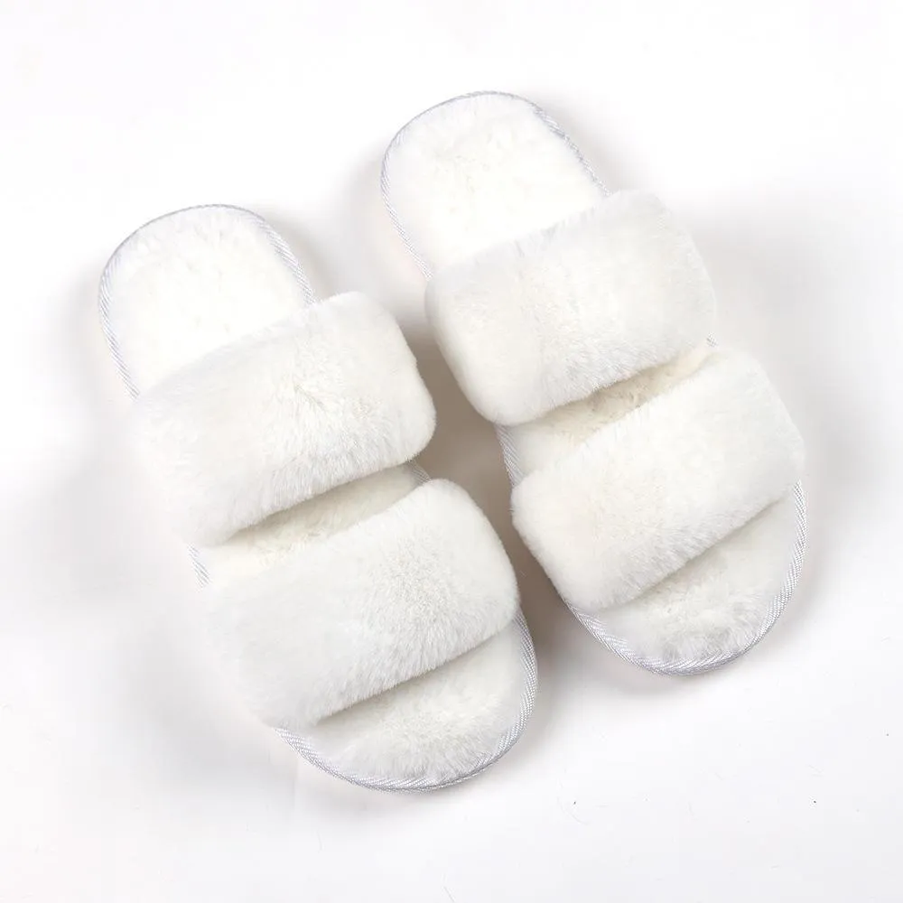 Chicvane Solid Color Fur Slides Shoes Home Furry Sleepers